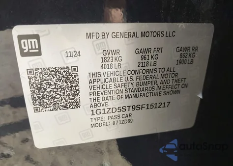 2025 Chevrolet Malibu Fwd 1Lt из США, поврежденный, VIN 1G1ZD5ST9SF151217